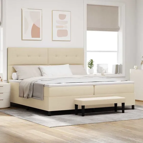 vidaXL Boxspring seng med madras Creme 200 x 200 cm stof