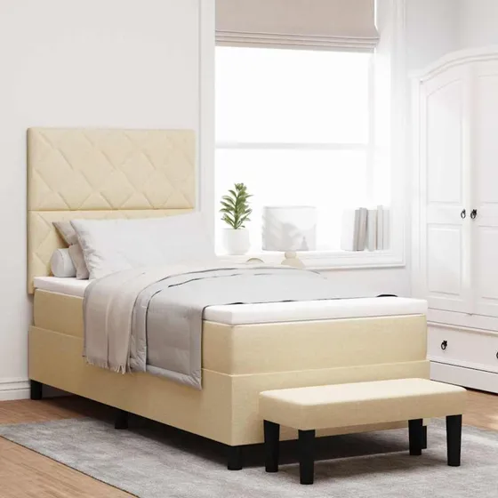 vidaXL Boxspring seng med madras Creme 100x200 cm Stof