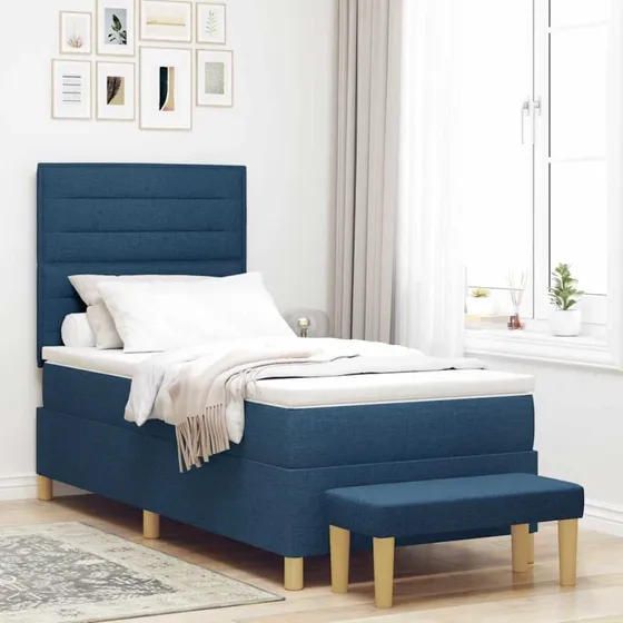 vidaXL Box spring seng med madras og hovedgærde blå 90x190 cm