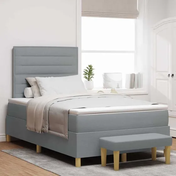 vidaXL Box spring seng med madras 120x190 Lysegrå