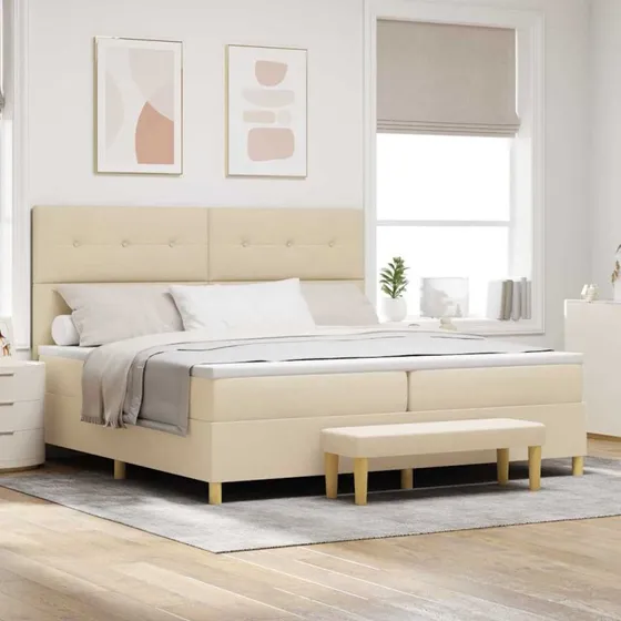 vidaXL Box spring seng med madras Creme 200 x 200 cm Stof