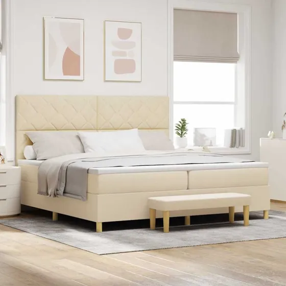 vidaXL Boxspring seng 200x200 cm Creme med madras