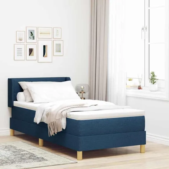 vidaXL Boxspring seng med madras og hovedgærde Blå 190x90 cm Stof