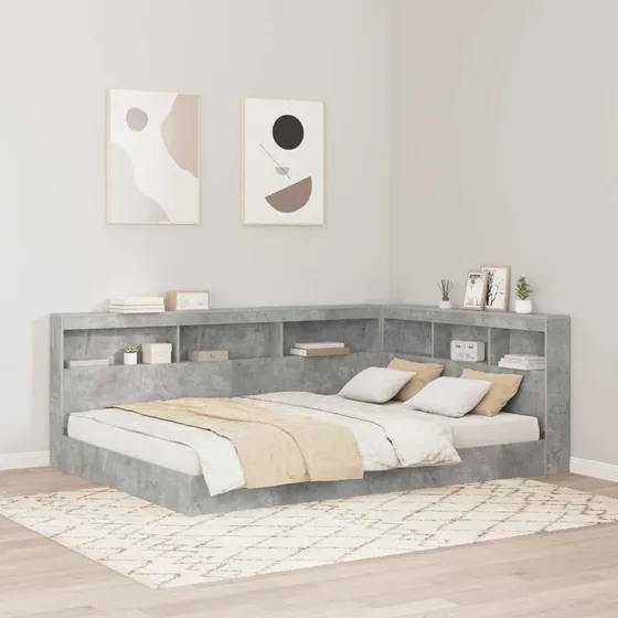 vidaXL Bogreol-seng 160 x 200 cm betongrå, konstrueret træ