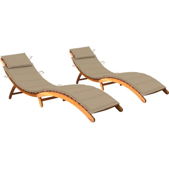 vidaXL liggestole 2 stk. med hynder, massivt akacietræ beige