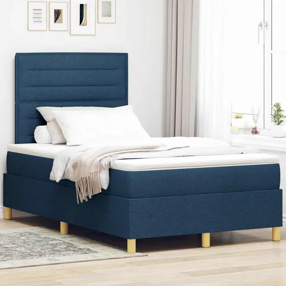 vidaXL Boxspring seng med madras og hovedgærde Blå 120x190 cm Stof