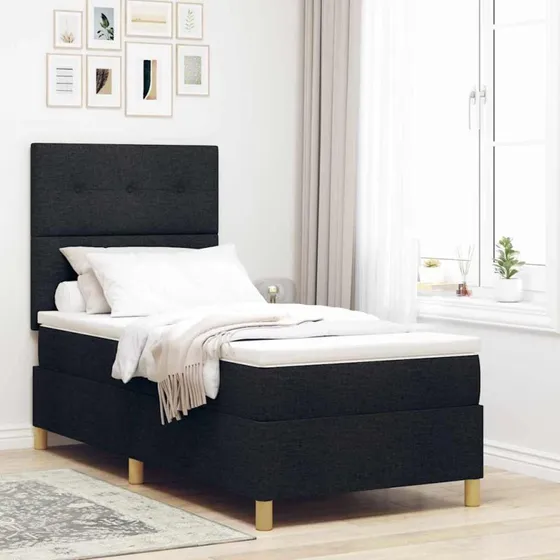 vidaXL Boxspring-seng med madras og hovedgærde Sort 90 x 190 cm Stof
