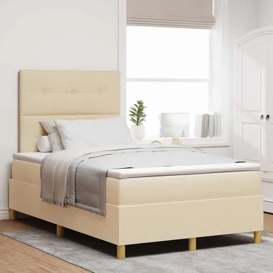 vidaXL Box spring seng med madras Creme 120 x 190 cm stof
