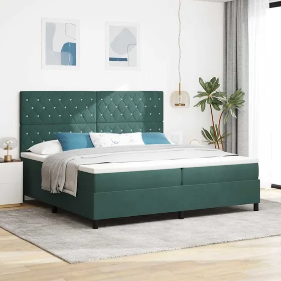 vidaXL Boxspring seng 200x200 cm - Fløjl Mørkegrøn