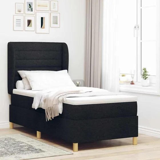 vidaXL Boxspring seng med madras og hovedgærde 90x190 cm sort stof