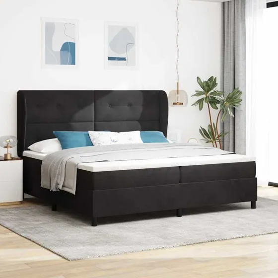 vidaXL Boxspring-seng med madras 200 x 200 cm Sort fløjl