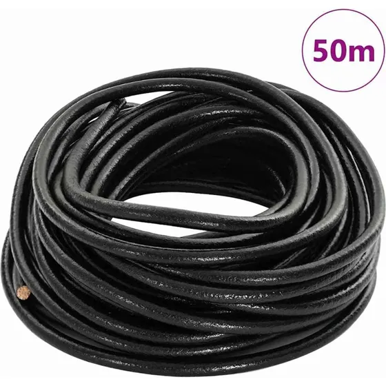 Sort lædersnor Ø5 mm x 50 m – kvalitetslæder