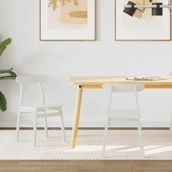 Spisestuestole 2 stk Hvid – Massivt Gummitræ