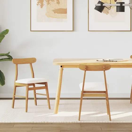 Spisestuestole 2 stk – Naturligt lys massivt gummitræ
