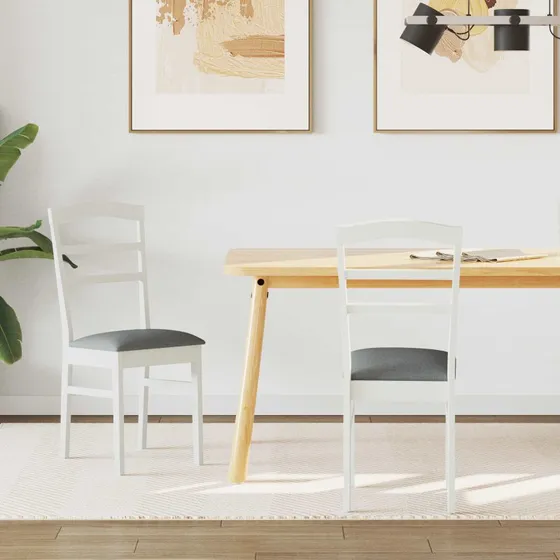Spisestuestol 2 stk Hvid/Grå i Massivt Gummitræ