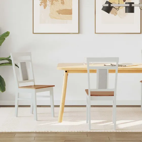Spisestuestole 2 stk – Hvid/Naturlig Massivt Gummitræ