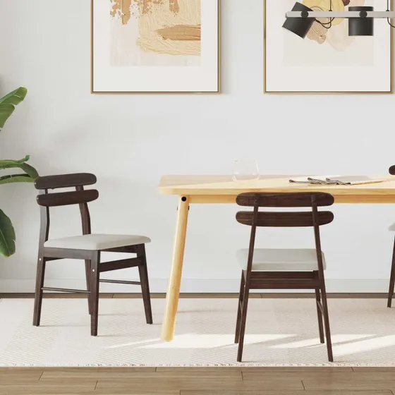 Spisestuestole 2 stk i massiv gummitræ, lys brun