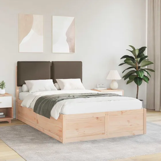 Sengestel med polstret hovedgavl 120x190 cm - Gråbrun