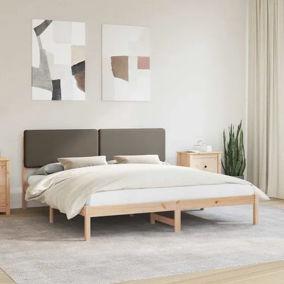 Sengestel 200x200 cm med polstret hovedgavl, gråbrun