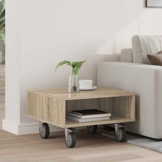 Sidebord med hjul Sonoma Eg 50x50x30 cm