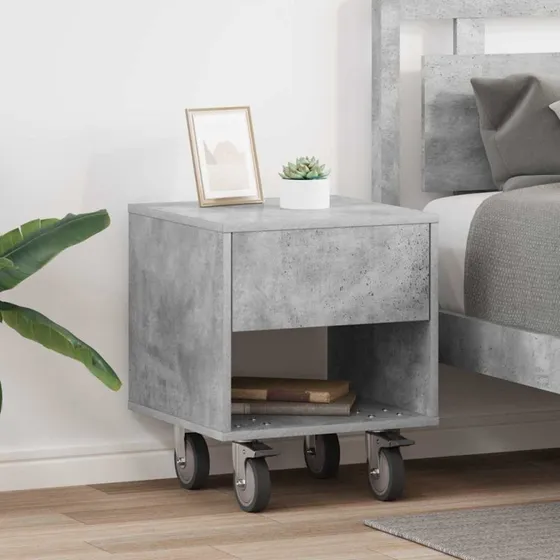 Sengebord 2 stk Betongrå 40,5x40x48 cm – Konstrueret træ