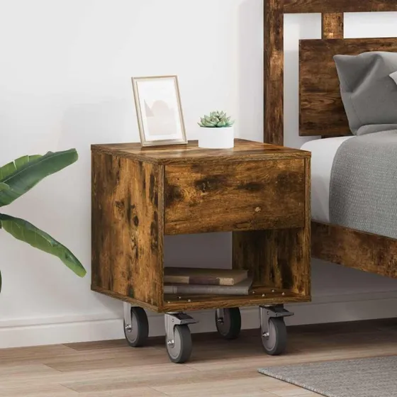 Sengebord 2 stk Røget eg 40,5x40x48 cm - Konstrueret træ