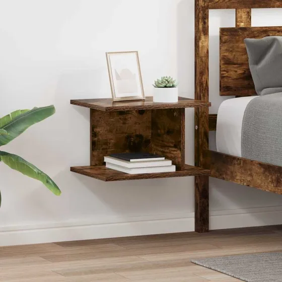 Sengebord 2 stk Røget eg 40x30x25 cm – Konstrueret træ