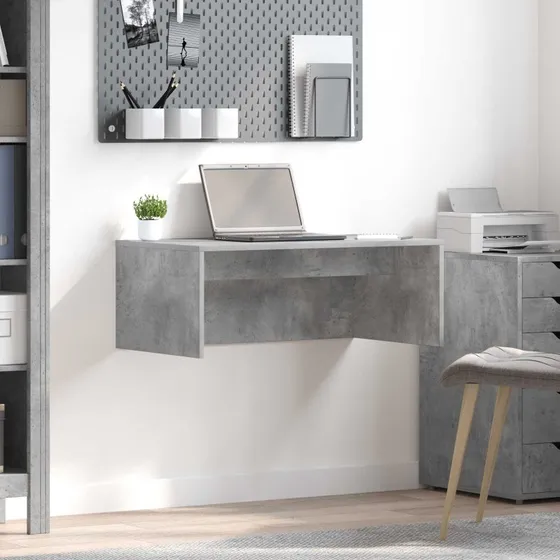 Væghængt skrivebord Betongrå 80x45x30 cm - Konstrueret træ