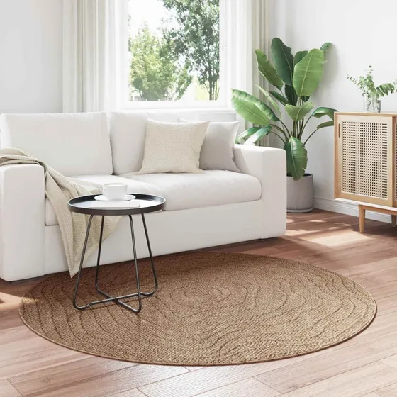 Rundt Områdetæppe Moiré Ø120 cm - Natur polyester