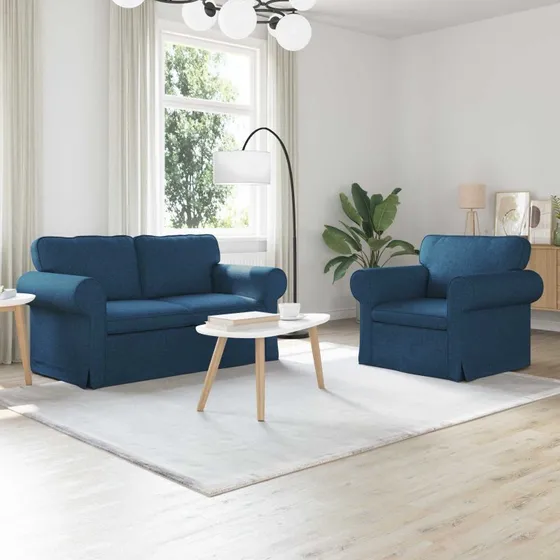 2-personers sofa sæt blå stof 155x82x80 cm