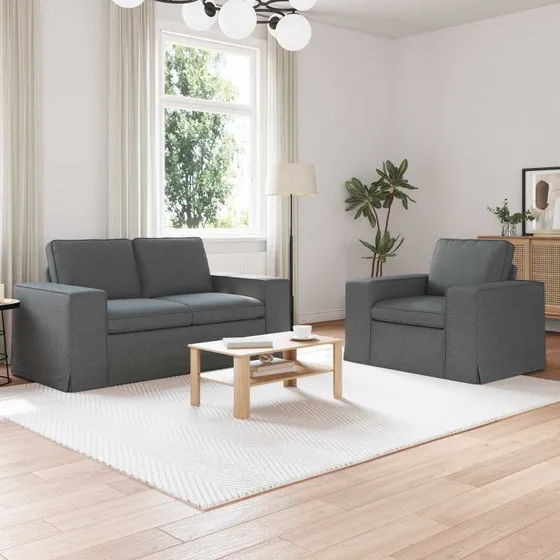 Sofa sæt 2 dele Mørkegrå 182x80x82 cm Stof
