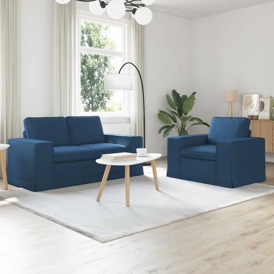 Blåt 2-pc sofa sæt 182x80x82 cm - stof & metal