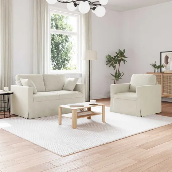 Fløjl Sofa Sæt 2 stk Creme 138x78x80 cm
