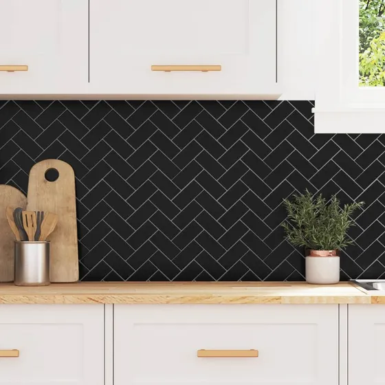 Herringbone selvklæbende fliser 10 stk, sort 30x30 cm