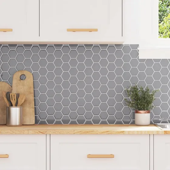 Hexagon fliser 10 stk 30x30 cm Grå – Peel & Stick