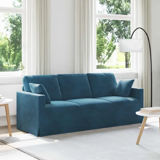 Blå fløjlssofa 198x78x80 cm – modulopbygget komfort