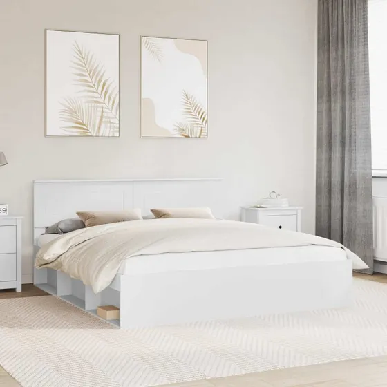 Sengestel med hovedgærde 180x200 cm - Hvidt konstrueret træ