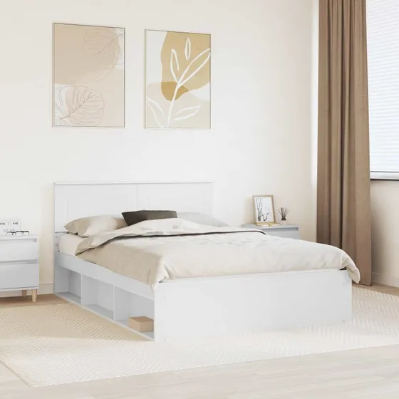 Sengestel med hovedgærde 160x200 cm - Hvid konstrueret træ