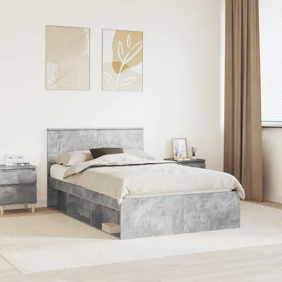 Sengestel med hovedgærde Betongrå 135x190 cm - Konstrueret træ
