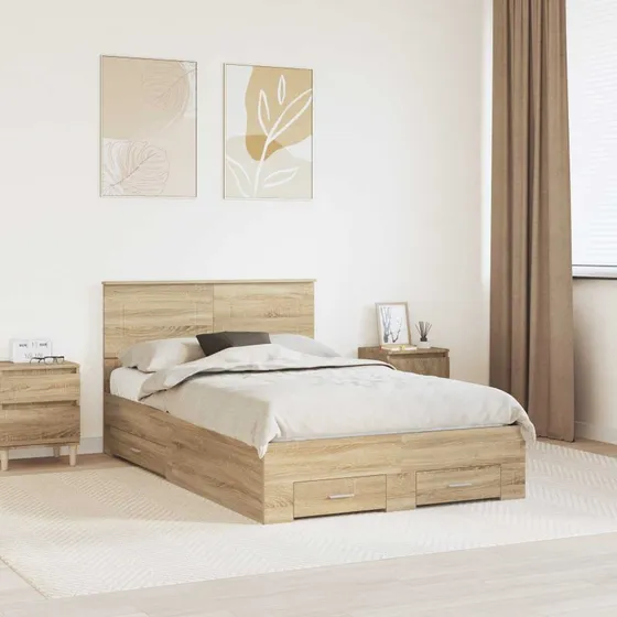 Sengestel Sonoma eg 135x190 cm med hovedgærde og opbevaring