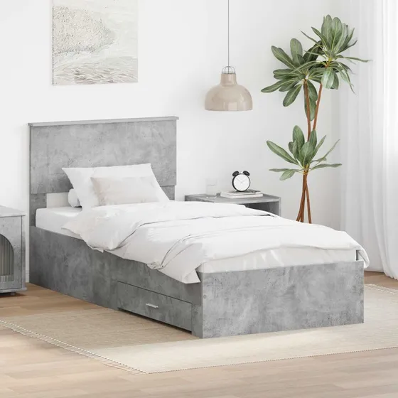 Sengestel m. hovedgærde Beton Grå 90x190 cm – Opbevaring
