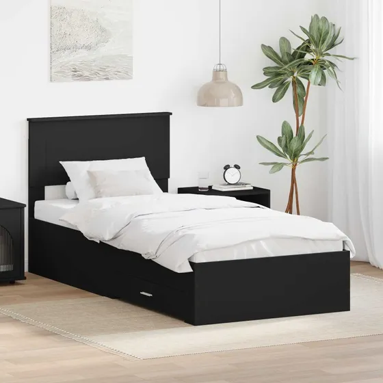 Sengestel med skuffe 75x190 cm – Sort/Sølv, konstrueret træ