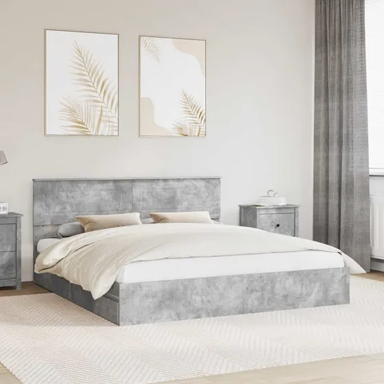 Opbevaringsseng 200x200 cm Betongrå – Konstrueret træ