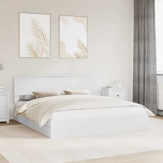 Opbevaringsseng med skuffe 180x200 cm, hvid (konstrueret træ)