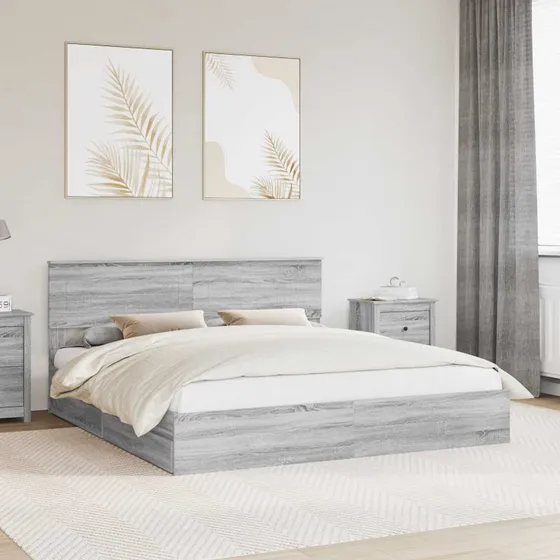 Opbevaringsseng Grå Sonoma 180x200 cm – Konstrueret træ