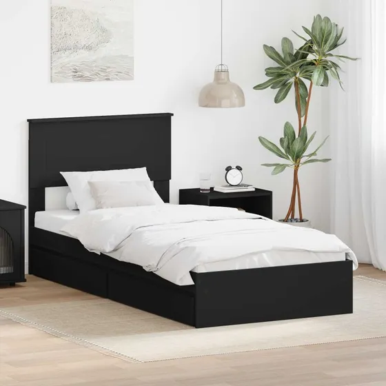 Opbevaringsseng 100x200 cm i sort - med skuffe