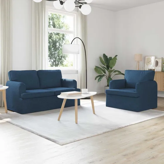 Sofasæt 2-pak Blå 144×80×85 cm – Stof & Metal