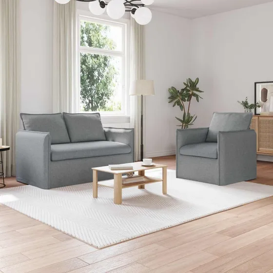 Sofasæt 2 dele Lysegrå stof med metalramme 136 x 82 cm