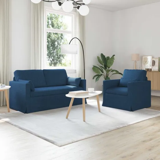 Blå 2-personers modulsofa i stof og metal 158x78x80 cm