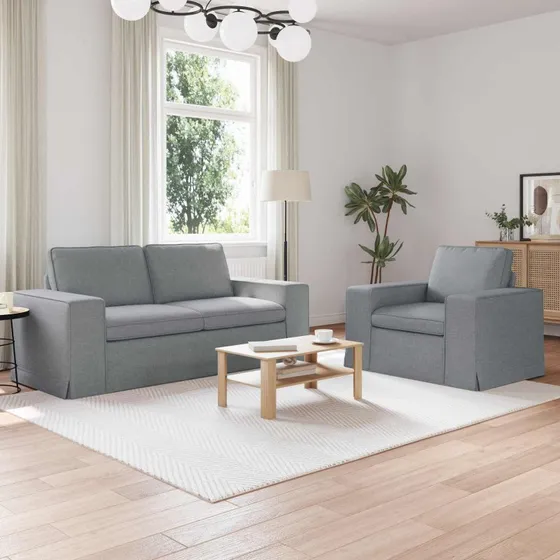 Sofa sæt 2 dele Lysegrå stof 182x80x82 cm